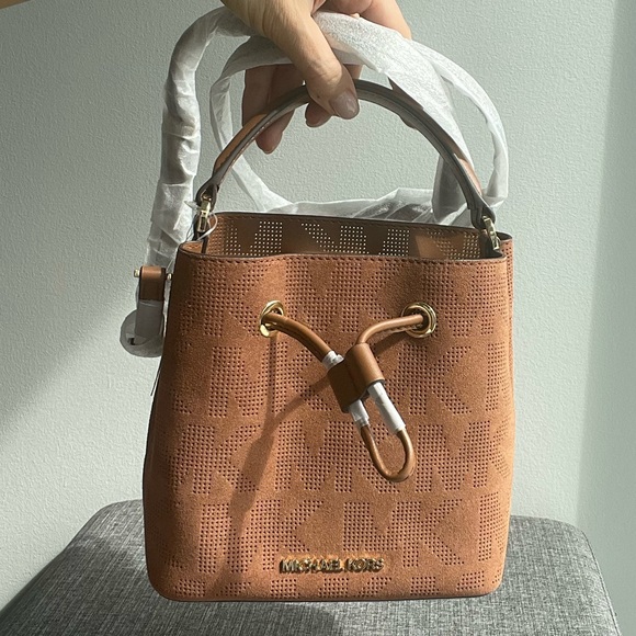 Michael Kors Handbags - MICHAEL KORS - Suri Small Logo Perforated Suede Crossbody Bag